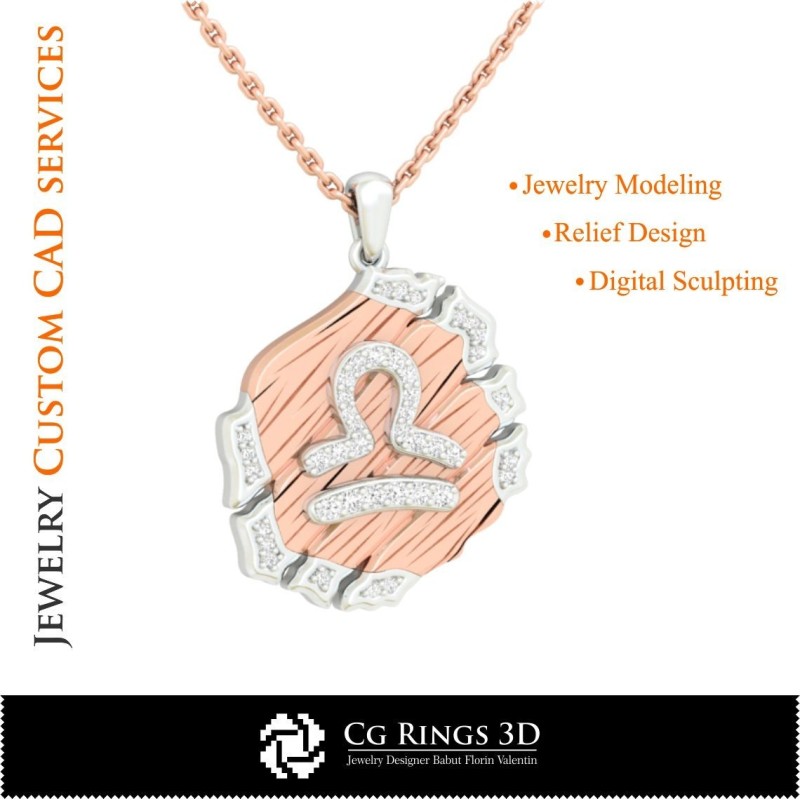Pendentif Signe du Zodiaque Balance - CAO 3D Maison, CAO 3D Bijoux, CAO 3D Pendentifs, CAO 3D Bijoux Vintage, Pendentifs
