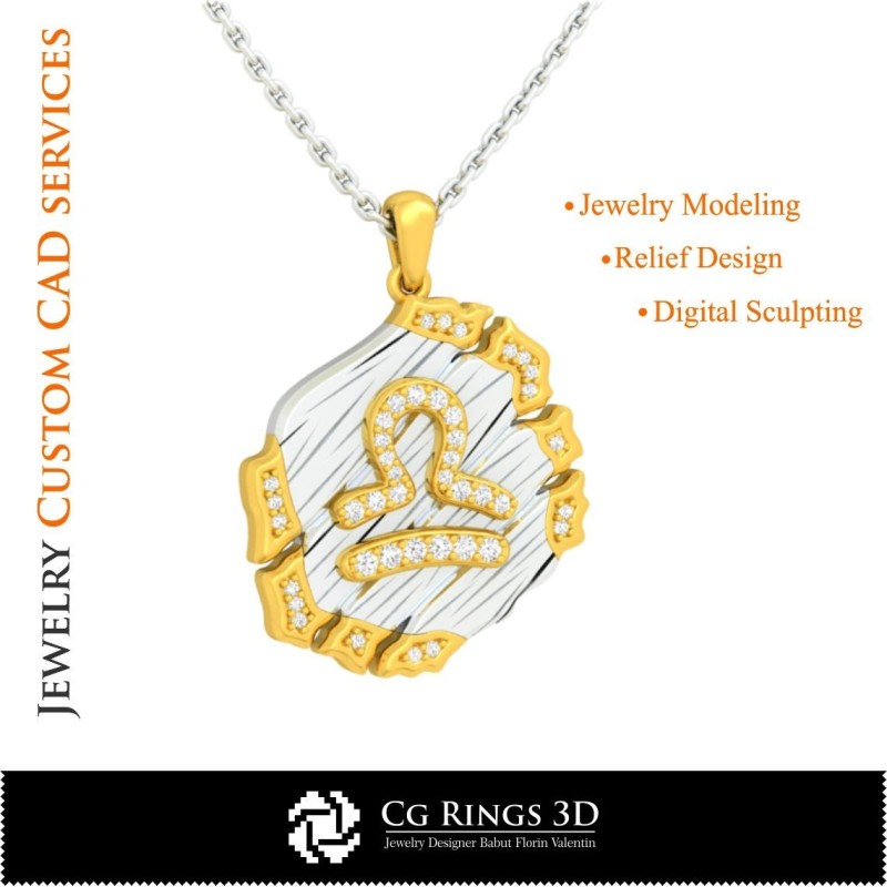 Waage Sternzeichen-Anhänger - 3D-CAD Home, Schmuck 3D-CAD, Anhänger 3D-CAD, Vintage-Schmuck 3D-CAD, 3D-Sternzeichen-Anhänger,