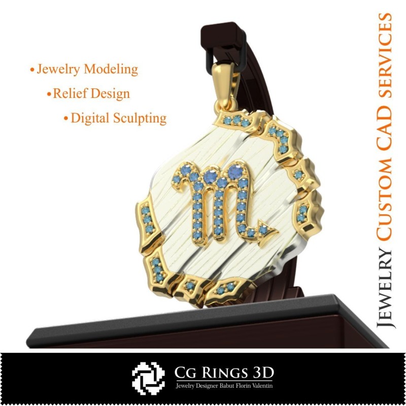 Pandantiv Zodie Scorpion - CAD 3D pentru Acasă, CAD 3D Bijuterii, CAD 3D Pandantive, Pandantive Zodie 3D