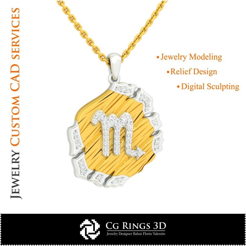 Scorpio Zodiac Pendant - 3D CAD Home, Jewelry 3D CAD, Pendants 3D CAD , 3D Zodiac Pendants