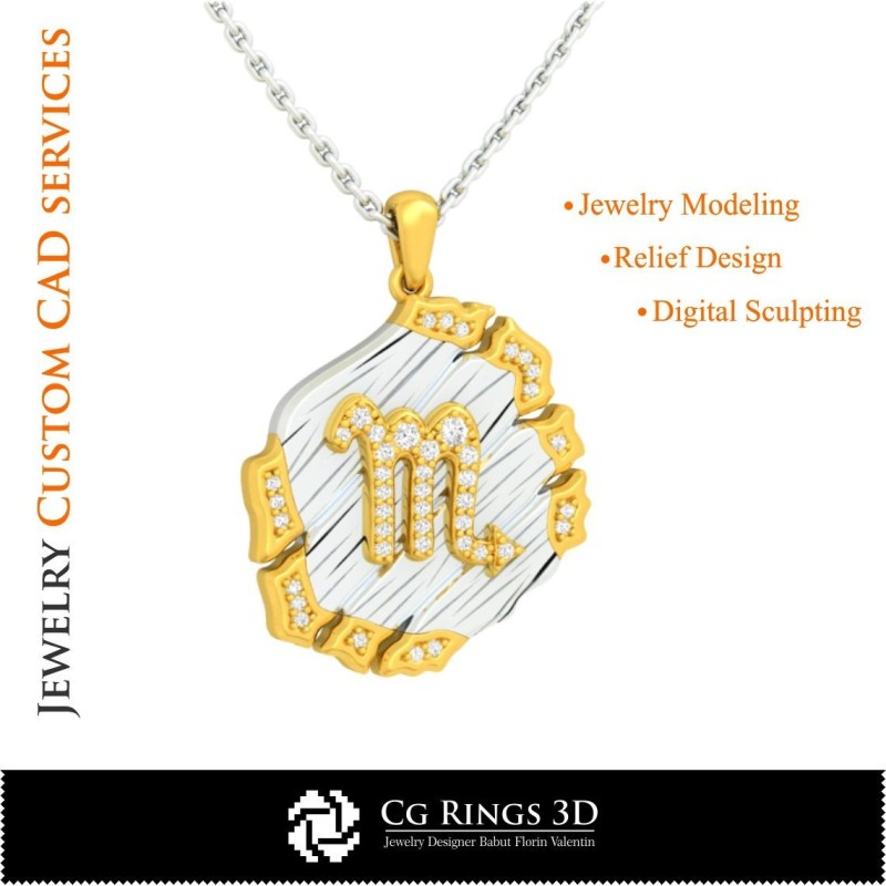 Pendentif Signe du Zodiaque Scorpion - DAO 3D pour la Maison, DAO 3D Bijoux, DAO 3D Pendentifs, Pendentifs Zodiaque 3D