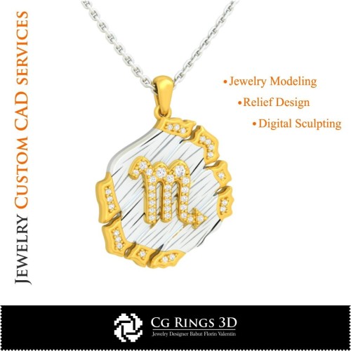 Scorpio Zodiac Pendant - 3D CAD Home, Jewelry 3D CAD, Pendants 3D CAD , 3D Zodiac Pendants