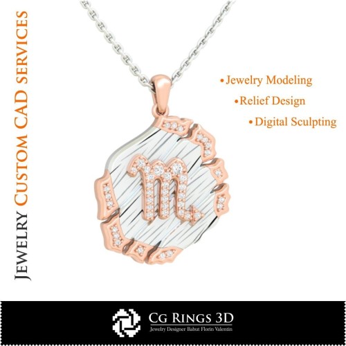 天蝎座星座吊坠 - 3D CAD 家居, 珠宝 3D CAD, 吊坠 3D CAD, 3D 星座吊坠