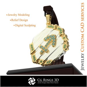 射手座星座吊坠 - 3D CAD 家居, 珠宝 3D CAD, 吊坠 3D CAD, 复古珠宝 3D CAD, 3D 星座吊坠, 3D 复古