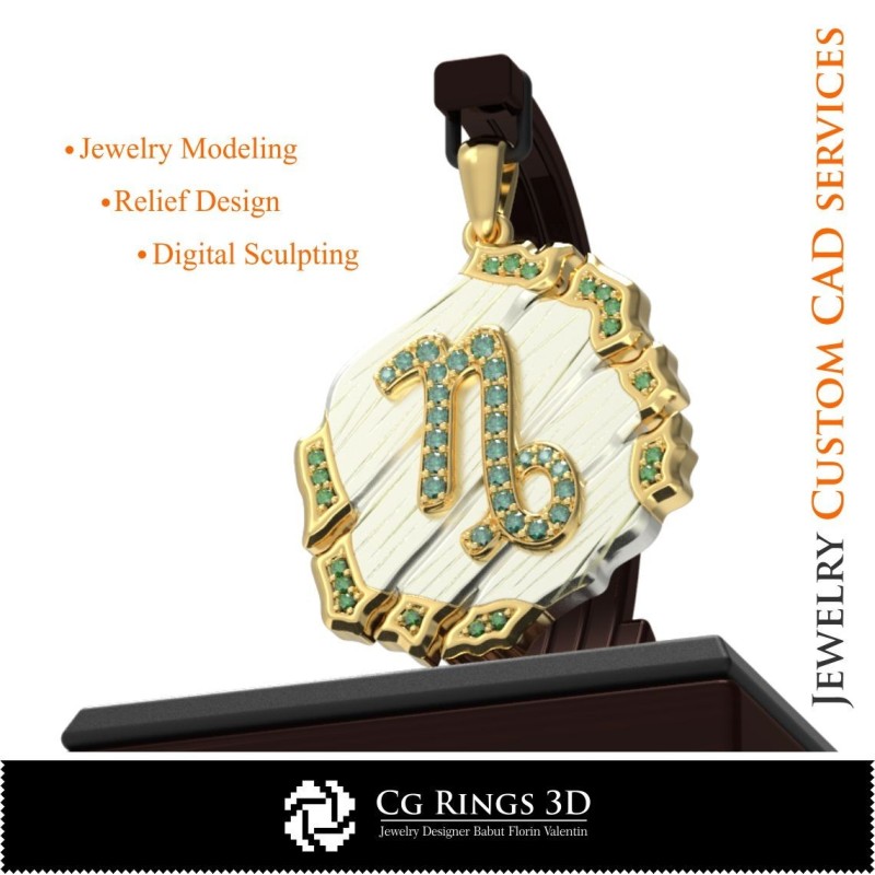Pendentif Capricorne - CAO 3D Maison, CAO 3D Bijoux, CAO 3D Pendentifs, CAO 3D Bijoux Vintage, Pendentifs du Zodiaque 3D, Rétro