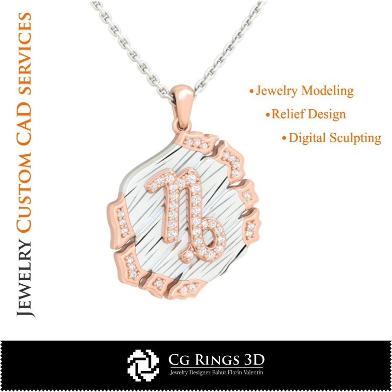 Pendentif Capricorne - CAO 3D Maison, CAO 3D Bijoux, CAO 3D Pendentifs, CAO 3D Bijoux Vintage, Pendentifs du Zodiaque 3D, Rétro
