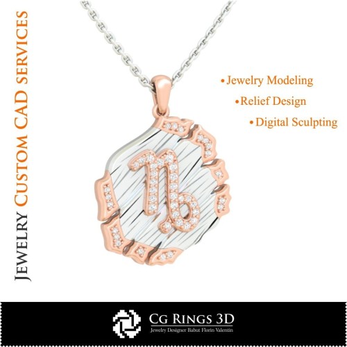 Pendentif Capricorne - CAO 3D Maison, CAO 3D Bijoux, CAO 3D Pendentifs, CAO 3D Bijoux Vintage, Pendentifs du Zodiaque 3D, Rétro