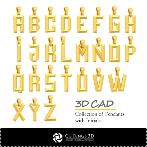 Colecție de pandantive cu inițiale 3D CAD Home, bijuterii 3D CAD, colecții de bijuterii 3D CAD