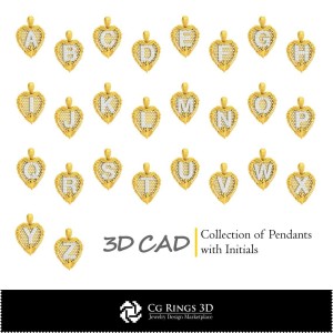 带首字母吊坠系列 - 3D CAD 家居, 珠宝 3D CAD, 珠宝系列 3D CAD
