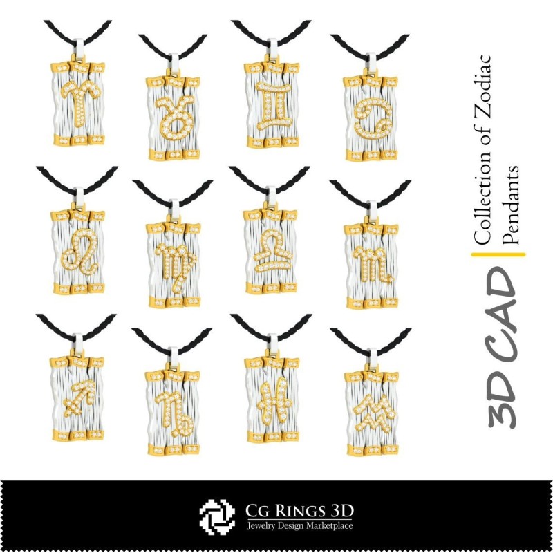 Collezione di Ciondoli Zodiacali - CAD 3D per Casa, CAD 3D per Gioielli, Collezioni di Gioielli CAD 3D