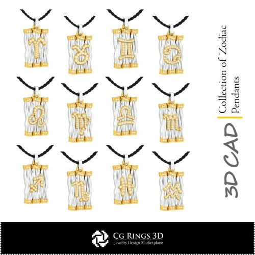 Collezione di Ciondoli Zodiacali - CAD 3D per Casa, CAD 3D per Gioielli, Collezioni di Gioielli CAD 3D
