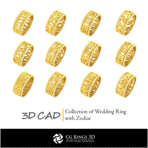 Colecție de verighete cu zodiac - CAD 3D pentru acasă, CAD 3D bijuterii, CAD 3D inele, colecții CAD 3D bijuterii, bannere de