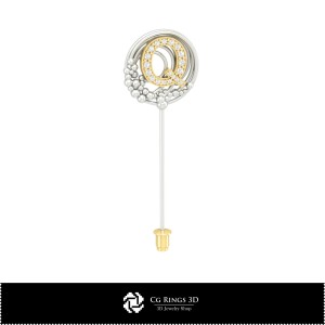 3D Brooch With Letter Q Home, Jewelry 3D CAD, Brooches 3D CAD , 3D Brooch Stick Pin 2