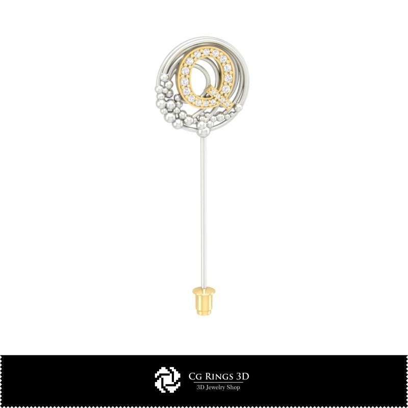 3D-Brosche mit Buchstabe Q Home, Schmuck 3D-CAD, Broschen 3D-CAD, 3D-Broschen-Anstecknadel