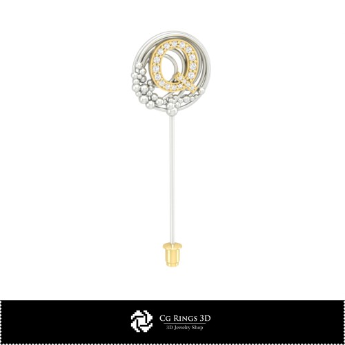 3D-Brosche mit Buchstabe Q Home, Schmuck 3D-CAD, Broschen 3D-CAD, 3D-Broschen-Anstecknadel