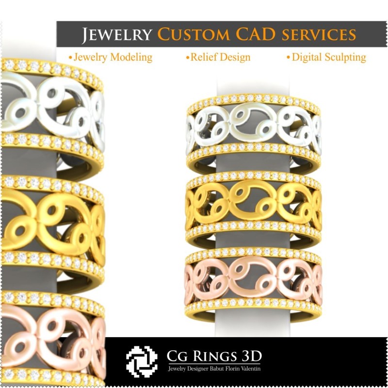 Sammlung von Eheringen mit Tierkreiszeichen - 3D-CAD für Zuhause, Schmuck 3D-CAD, Ringe 3D-CAD, Schmuckkollektionen 3D-CAD,