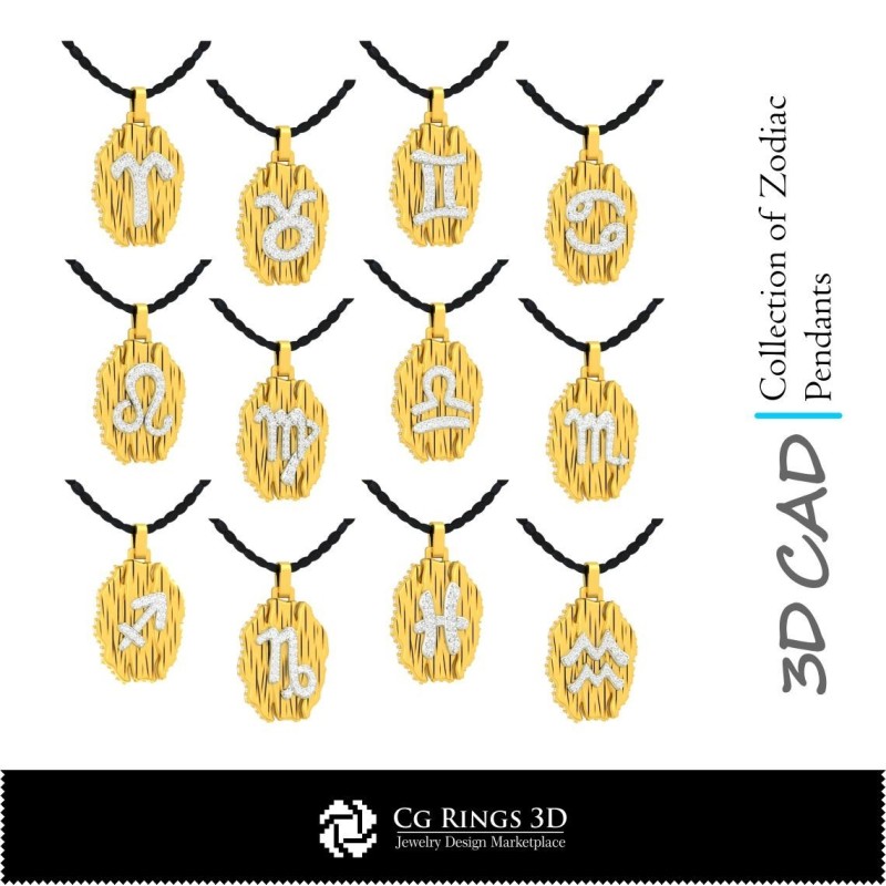 Kollektion von Sternzeichen-Anhängern - 3D-CAD-Home, Schmuck-3D-CAD, Schmuckkollektionen-3D-CAD