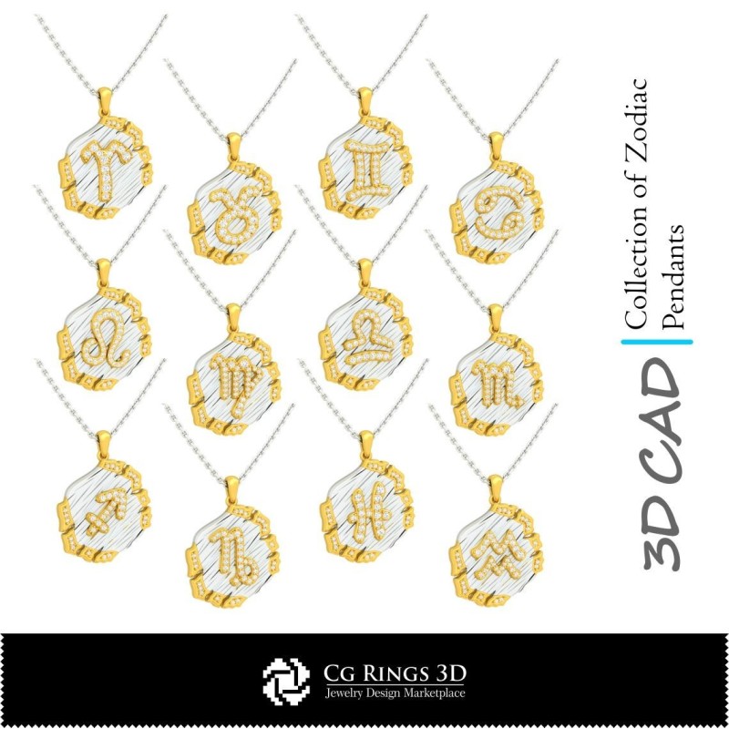 Colecție de pandantive zodiacale - CAD 3D pentru casă, CAD 3D bijuterii, CAD 3D pandantive, colecții de bijuterii CAD 3D,