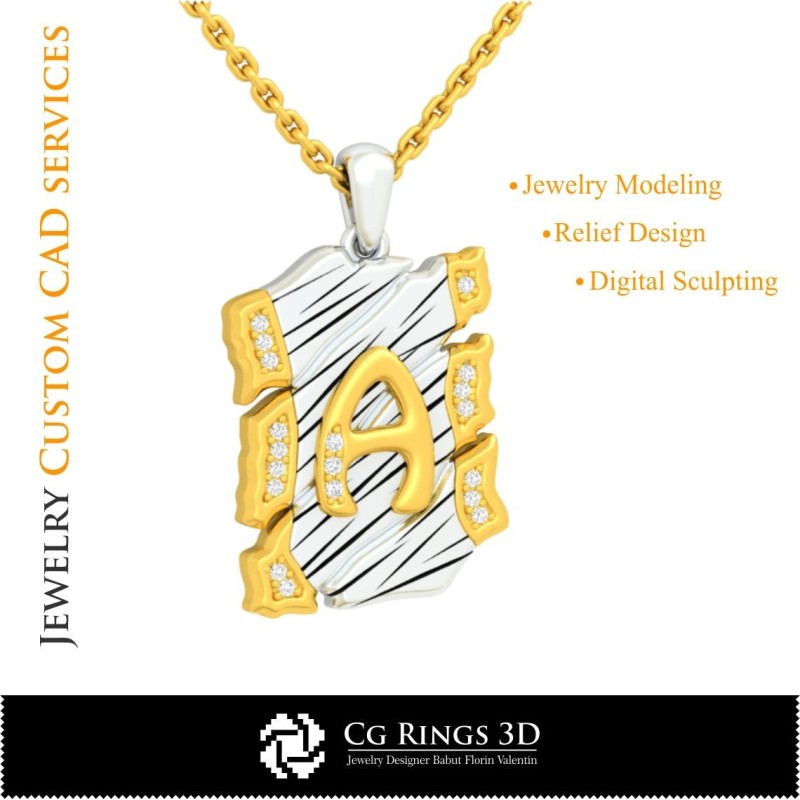 Colgante con letra A - CAD 3D Joyería CAD 3D, Colgantes CAD 3D, Joyería vintage CAD 3D, Colgantes de letra 3D, Retro moderno 3D