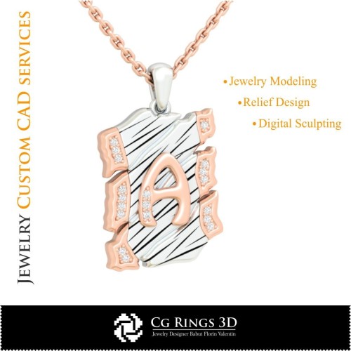 Pendant With Letter A - 3D CAD Jewelry 3D CAD, Pendants 3D CAD , Vintage Jewelry 3D CAD , 3D Letter Pendants, 3D Retro Modern J