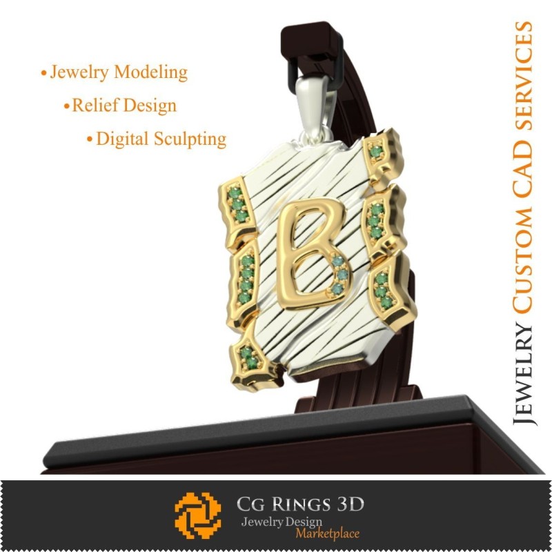 Ciondolo con la lettera B - CAD 3D Home, CAD 3D Gioielleria, CAD 3D Ciondoli, Ciondoli con lettere 3D, Gioielleria