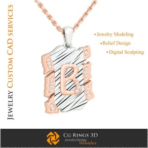 Pendant With Letter B - 3D CAD Home, Jewelry 3D CAD, Pendants 3D CAD , 3D Letter Pendants, 3D Retro Modern Jewelry 2