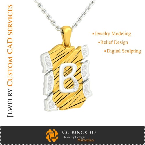 Anhänger mit Buchstabe B - 3D-CAD Home, Schmuck 3D-CAD, Anhänger 3D-CAD, 3D-Buchstabenanhänger, 3D-Retro-Modern Schmuck