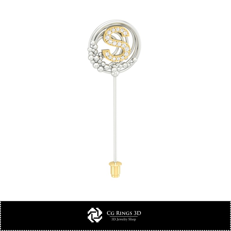 3D-Brosche mit Buchstabe S Home, Schmuck 3D-CAD, Broschen 3D-CAD, 3D-Broschen-Anstecknadel
