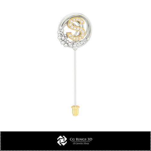 Broche 3D con la letra S para el hogar, joyería CAD 3D, broches CAD 3D, alfiler de broche 3D