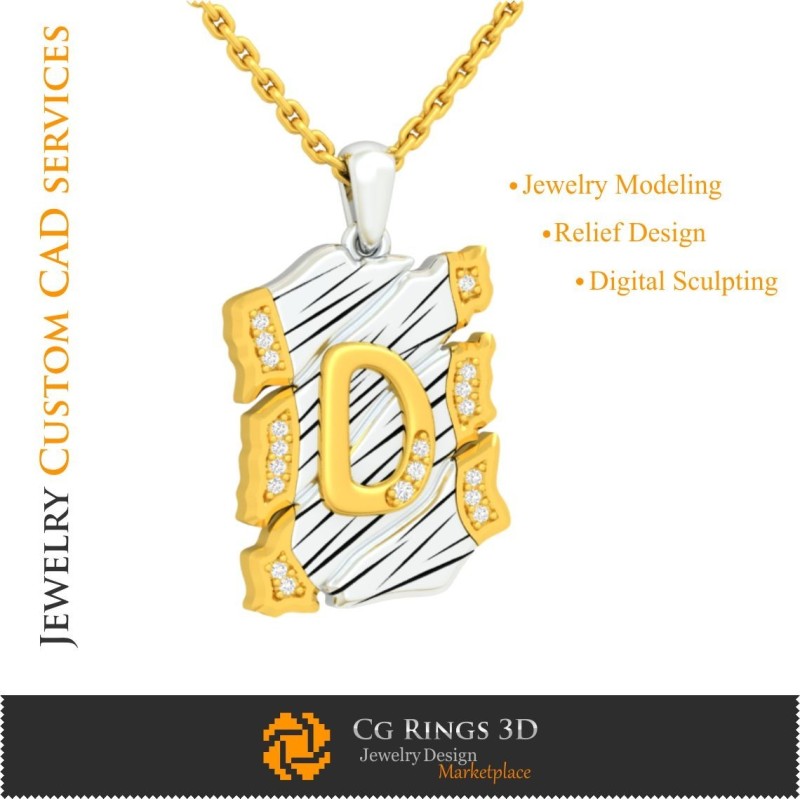 Pandantiv cu litera D - CAD 3D pentru casă, CAD 3D bijuterii, CAD 3D pandantive, CAD 3D bijuterii vintage, pandantive litere