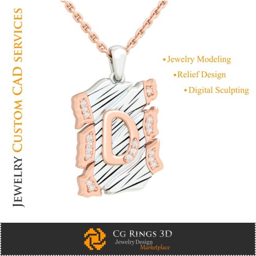 Ciondolo con lettera D - CAD 3D per casa, CAD 3D gioielli, CAD 3D ciondoli, CAD 3D gioielli vintage, ciondoli lettere 3D, 3D