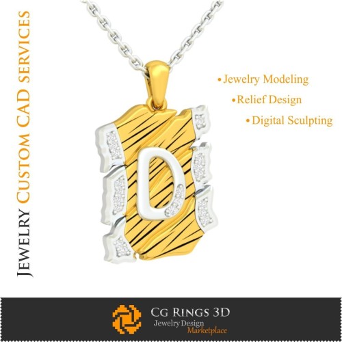 Ciondolo con lettera D - CAD 3D per casa, CAD 3D gioielli, CAD 3D ciondoli, CAD 3D gioielli vintage, ciondoli lettere 3D, 3D
