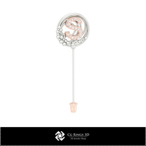 Broche 3D avec Lettre S Maison, Bijoux CAO 3D, Broches CAO 3D, Broche épingle 3D