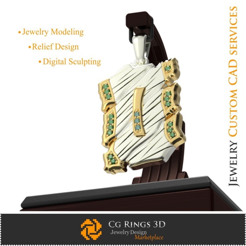 Pandantiv cu litera I - 3D CAD Home, Bijuterii 3D CAD, Pandantive 3D CAD, Bijuterii vintage 3D CAD, Pandantive litere 3D, Retro