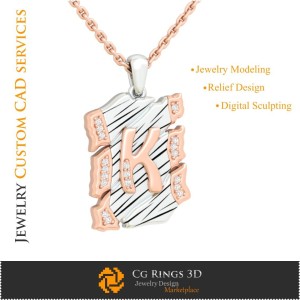 Pendente con lettera K - CAD 3D Home, CAD 3D Gioielleria, CAD 3D Pendente, CAD 3D Gioielli Vintage, Pendentivi con lettere 3D, 2