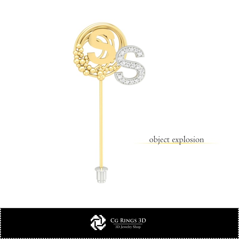 3D Brooch With Letter S Home, Jewelry 3D CAD, Brooches 3D CAD , 3D Brooch Stick Pin