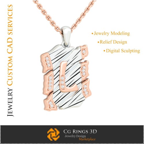 字母 L 吊坠 - 3D CAD 家居，珠宝 3D CAD，吊坠 3D CAD，复古珠宝 3D CAD，3D 字母吊坠，3D 复古风格