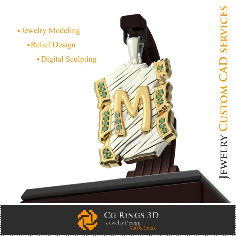 Ciondolo con lettera M - CAD 3D Gioielli, Ciondoli CAD 3D, Gioielli vintage CAD 3D, Ciondoli lettere 3D, Retro moderno 3D