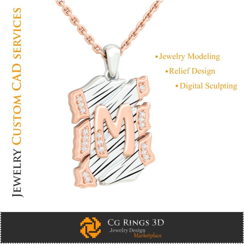 Colgante con letra M - CAD 3D Joyería CAD 3D, Colgantes CAD 3D, Joyería vintage CAD 3D, Colgantes de letra 3D, Retro moderno 3D