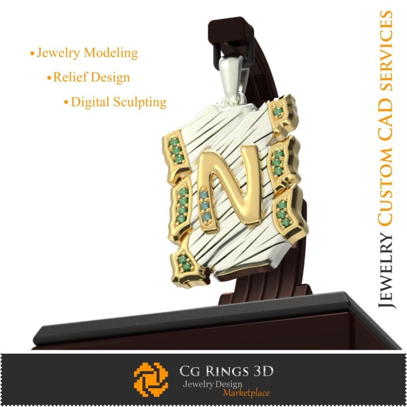 Ciondolo con lettera N - CAD 3D Gioielli, Ciondoli CAD 3D, Gioielli d'epoca CAD 3D, Ciondoli con lettere 3D, Retro Moderno 3D