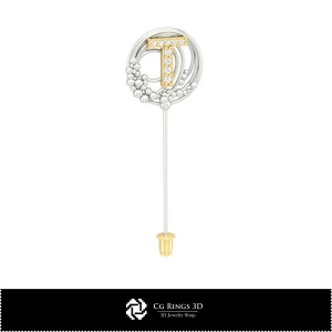 Broche 3D con letra T Hogar, Joyería CAD 3D, Broches CAD 3D, Alfiler de broche 3D 2