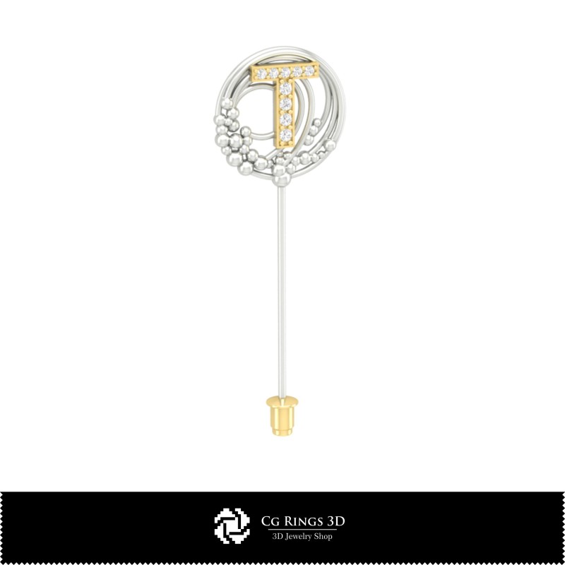 3D-Brosche mit Buchstabe T Home, Schmuck 3D-CAD, Broschen 3D-CAD, 3D-Broschen-Stecknadel