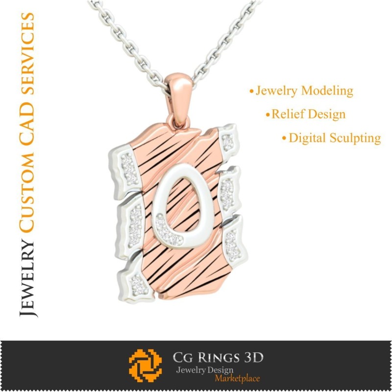 Pendentif avec lettre O - CAO 3D Maison, CAO 3D Bijoux, CAO 3D Pendentifs, CAO 3D Bijoux Vintage, Pendentifs Lettres 3D, Rétro