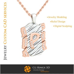 字母 P 吊坠 - 3D CAD 珠宝 3D CAD、吊坠 3D CAD、复古珠宝 3D CAD、3D 字母吊坠、3D 复古现代风格 2