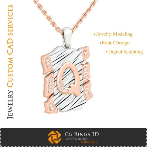 Anhänger mit Buchstabe Q - 3D-CAD Home, Schmuck 3D-CAD, Anhänger 3D-CAD, Vintage-Schmuck 3D-CAD, 3D-Buchstabenanhänger,
