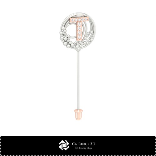 Broche 3D con letra T Hogar, Joyería CAD 3D, Broches CAD 3D, Alfiler de broche 3D