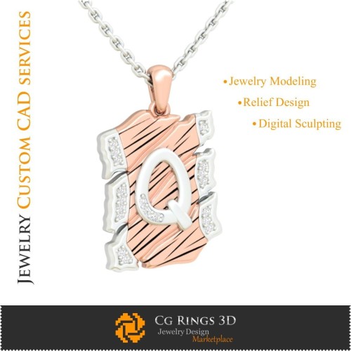 Colgante con letra Q - CAD 3D para hogar, CAD 3D de joyería, CAD 3D de colgantes, CAD 3D de joyería vintage, colgantes con