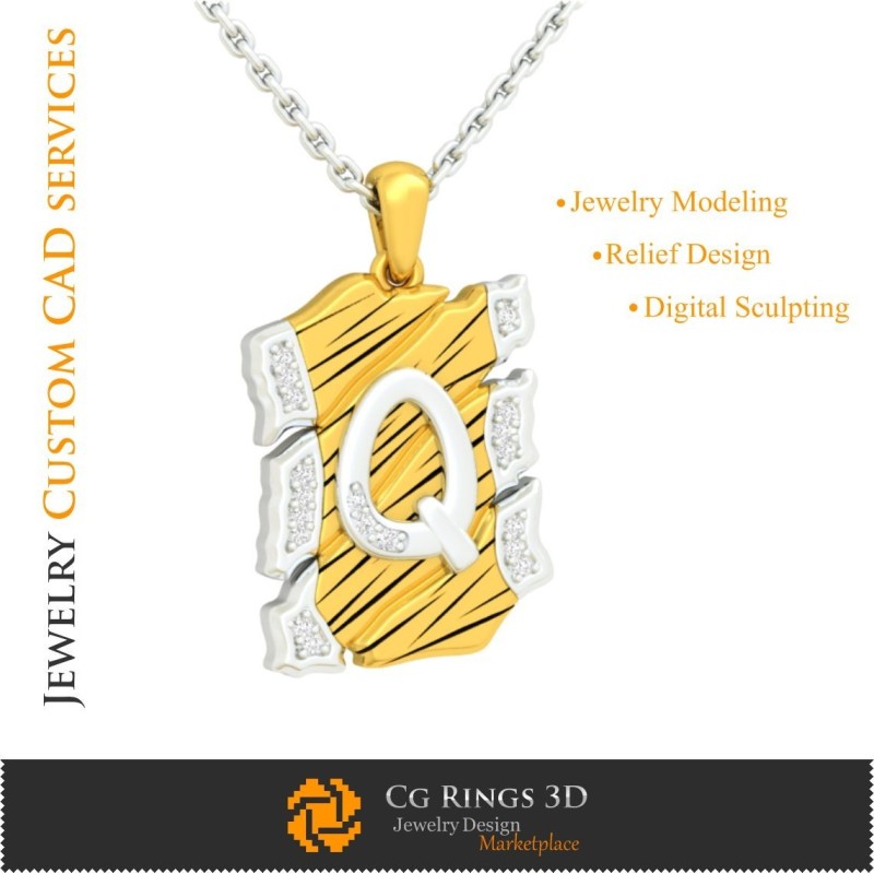 Colgante con letra Q - CAD 3D para hogar, CAD 3D de joyería, CAD 3D de colgantes, CAD 3D de joyería vintage, colgantes con
