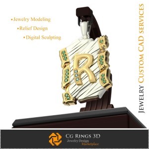 Ciondolo con lettera R - CAD 3D per casa, CAD 3D per gioielli, CAD 3D per ciondoli, CAD 3D per gioielli vintage, ciondoli con