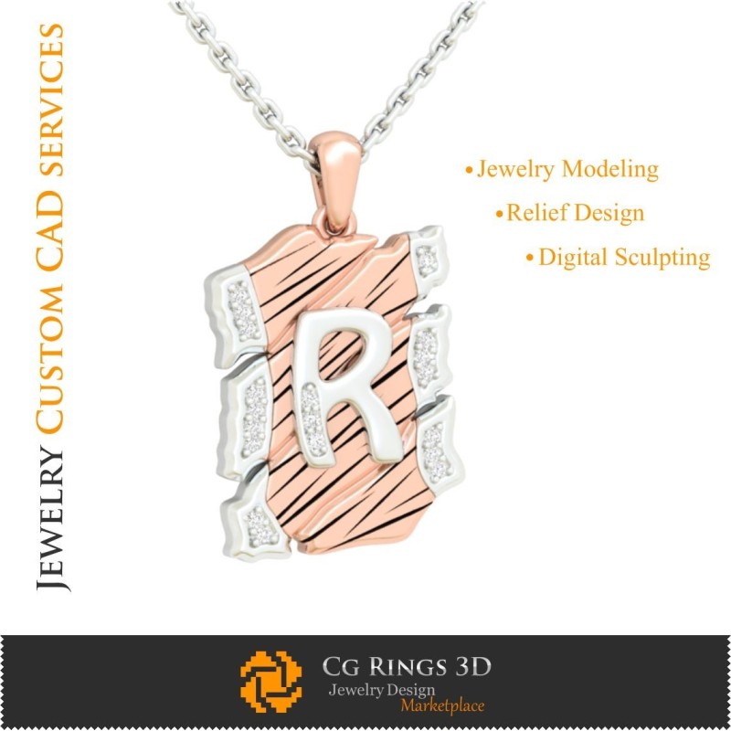 Ciondolo con lettera R - CAD 3D per casa, CAD 3D per gioielli, CAD 3D per ciondoli, CAD 3D per gioielli vintage, ciondoli con